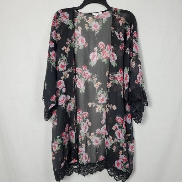 Maurices 1x Plus Black Floral Sheer Cover Top - Picture 2 of 6